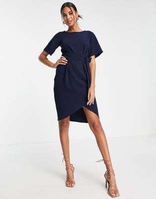 Vestido Tubo Midi Azul Marino Atado Y Cruzado En La Cintura De Closet London ASOS