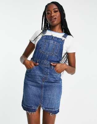 Vestido vaquero azul estilo peto con bajos sin rematar de Don't Think Twice 