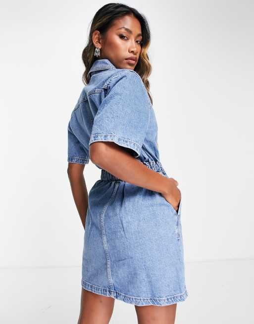 Onsoyours Mujer De Manga Corta Jeans Vestido Casual con Botones