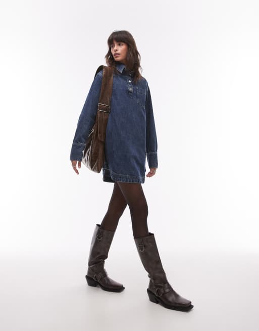Vestido vaquero azul medio sin cierres de manga larga de Topshop