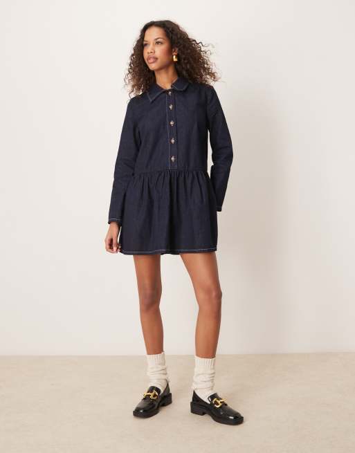 Vestido vaquero corto amplio con cintura baja de ASOS DESIGN, 4 de 4