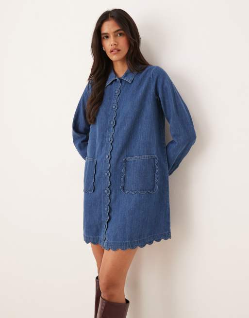 Vestido vaquero corto amplio con lavado vintage medio Kynance de Nobody's Child