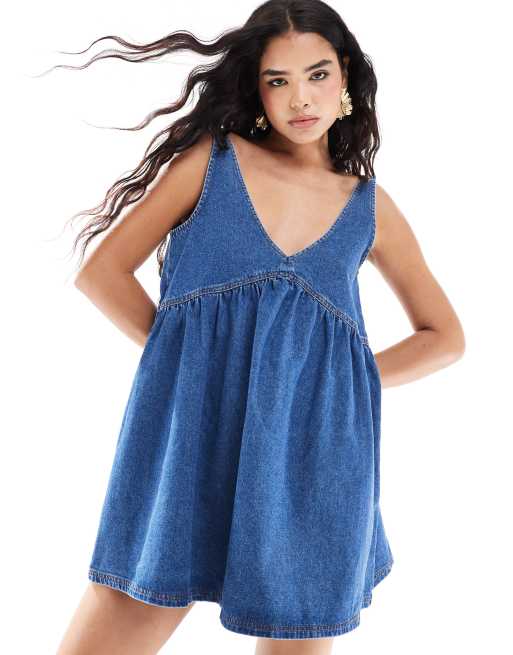 Vestido vaquero corto azul claro de corte trapecio de ASOS DESIGN