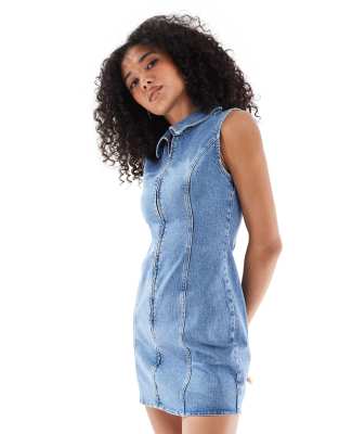 Vestido vaquero corto azul medio con solapas y cremallera de ASOS DESIGN - view 1