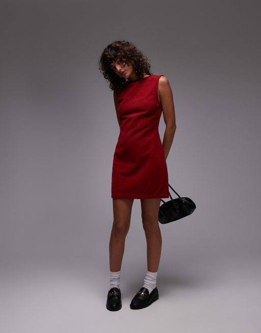 Vestido vaquero corto burdeos con espalda baja de pana de Topshop, 3 de 4