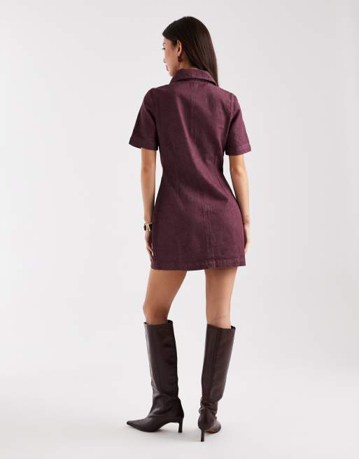 Vestido vaquero corto morado ciruela abotonado de ASOS DESIGN, 4 de 4
