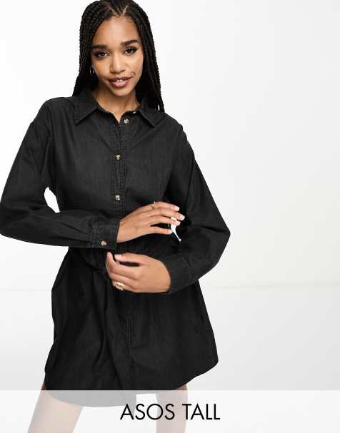 Vestido vaquero corto negro con cinturón de ASOS DESIGN Tall - view 1