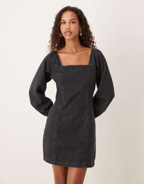 Vestido vaquero corto negro con escote cuadrado Porth de Nobody's Child - view 1