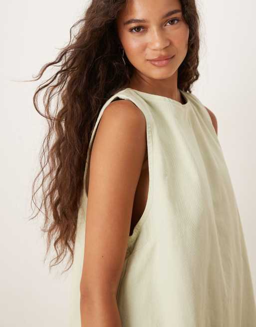 Vestido vaquero corto verde pistacho de corte recto de ASOS DESIGN, 2 de 4