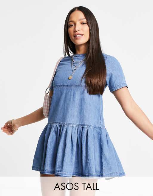 Vestido vaquero estilo camiseta de corte amplio con lavado medio y acabado suave de ASOS DESIGN Tall