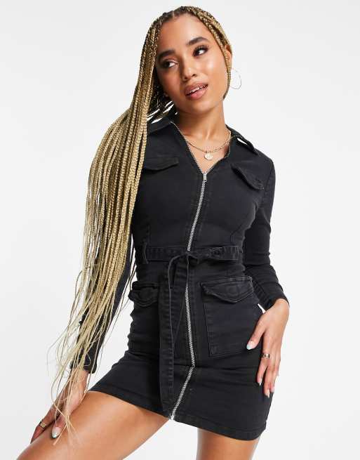 Vestido vaquero gris carbón con cremallera integral de Parisian