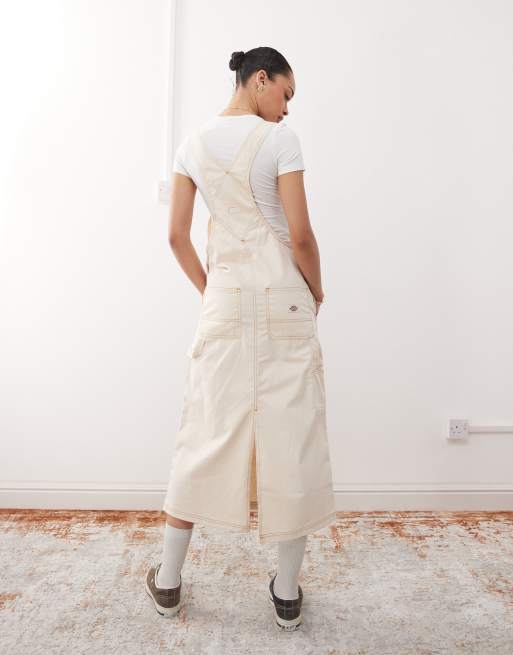 Vestido vaquero largo blanco hueso estilo peto de Dickies, 4 de 4