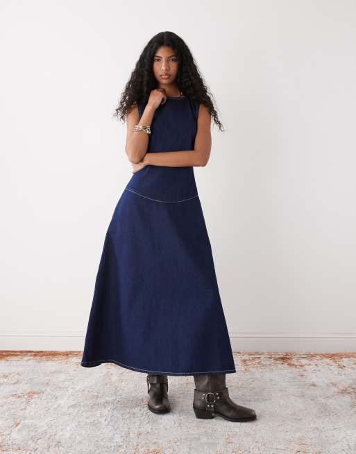 Vestido vaquero largo estilo pichi con cintura baja de Reclaimed Vintage