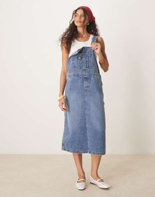 Vestido vaquero largo estilo pichi con lavado azul desgastado de Dickies, 2 de 4