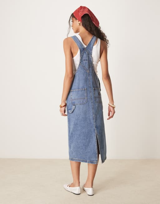 Vestido vaquero largo estilo pichi con lavado azul desgastado de Dickies, 3 de 4