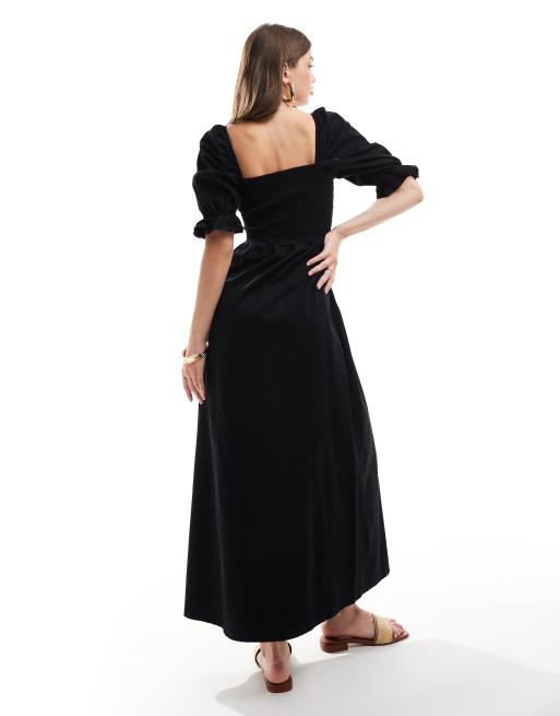 Vestido vaquero largo negro con mangas abullonadas y acabado suave de ASOS DESIGN, 2 de 4