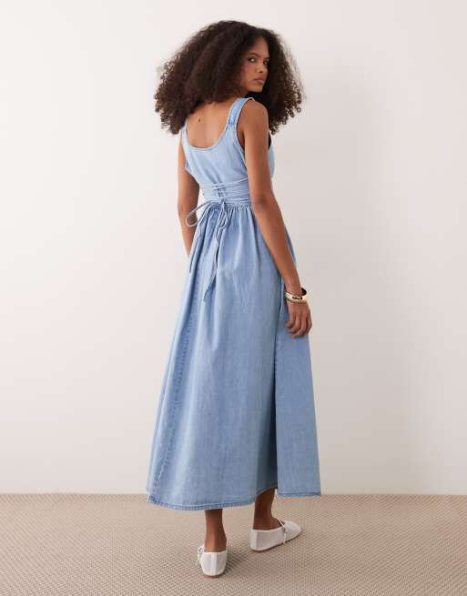 Vestido vaquero midi azul claro de estilo bailarina de ASOS DESIGN, 3 de 4