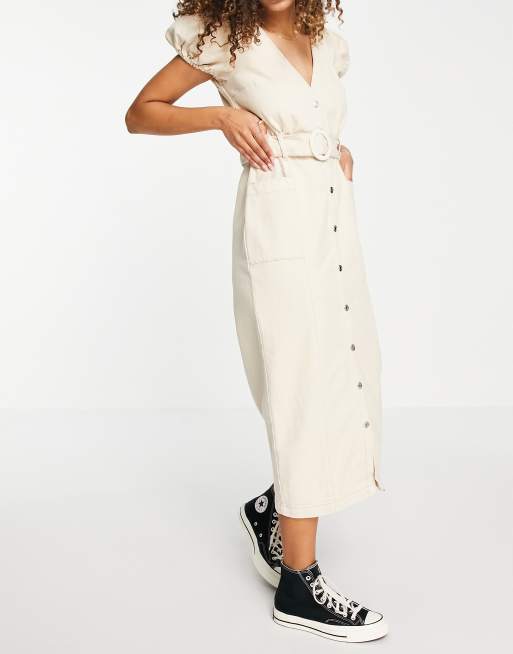 Vestido vaquero midi color crudo con cinturón de ASOS DESIGN