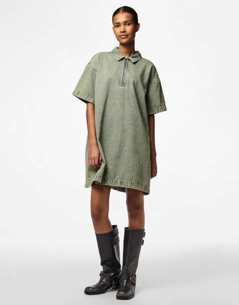 Vestido vaquero verde liquen intenso de Pieces - view 1