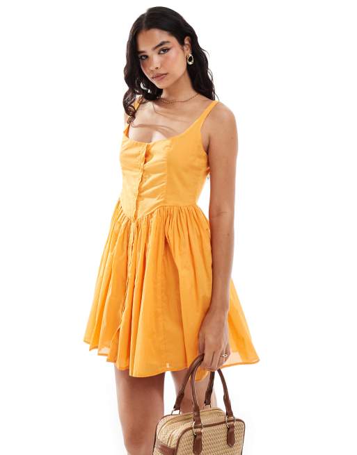 Vestido veraniego corto amarillo radiante de estilo campestre de voile de FhyzicsShops DESIGN