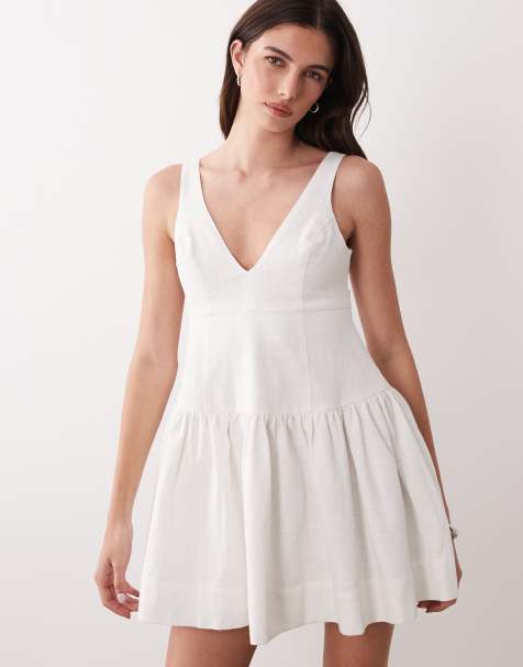 Vestido veraniego corto blanco de corte evasé con cuello de pico de ASOS DESIGN - view 1