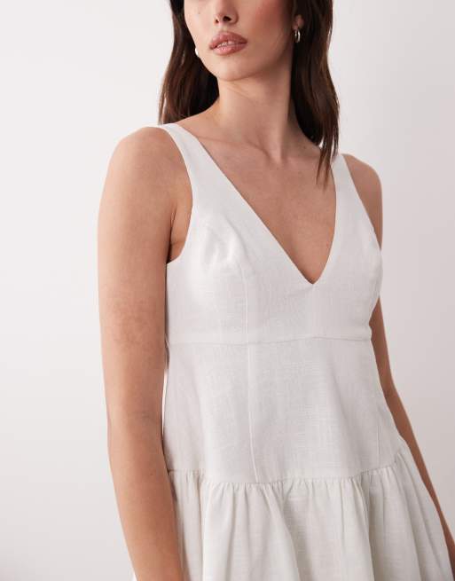 Vestido veraniego corto blanco de corte evasé con cuello de pico de ASOS DESIGN , 3 de 4