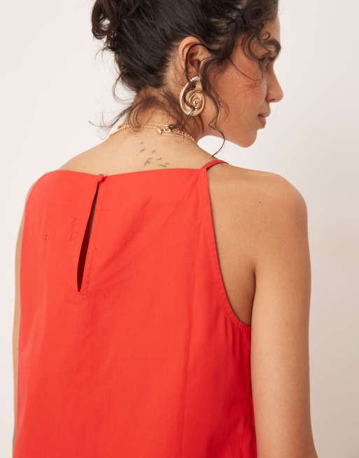 Vestido veraniego corto rojo desestructurado con cuello barco de ASOS DESIGN, 4 de 4