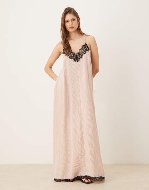 Vestido veraniego largo a rayas de tirantes con cuello de pico y capa superior de encaje de ASOS DESIGN - view 1