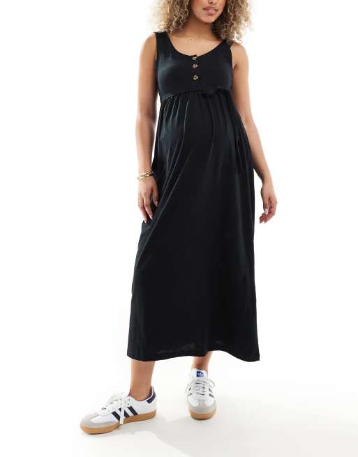 Vestido veraniego largo negro abotonado con diseño de lactancia doble de Mamalicious Maternity, 3 de 4