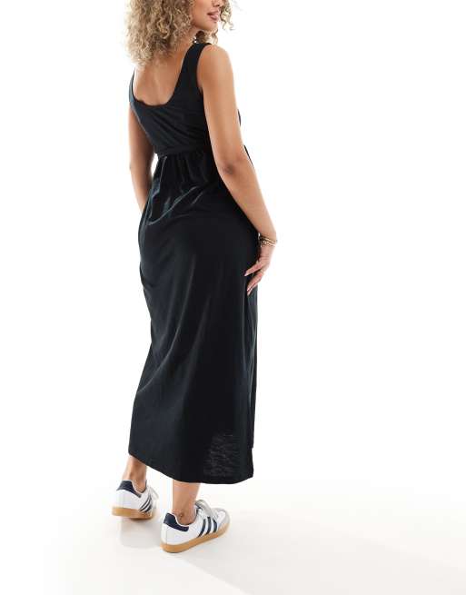 Vestido veraniego largo negro abotonado con diseño de lactancia doble de Mamalicious Maternity, 4 de 4