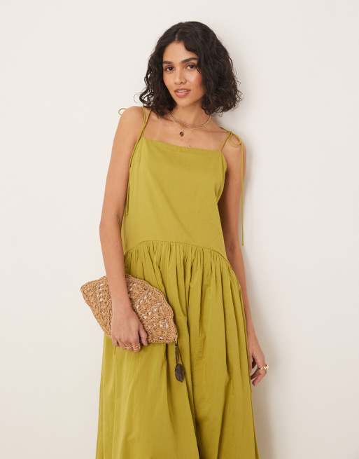 Vestido veraniego largo verde oliva con cintura baja de ASOS DESIGN , 4 de 4