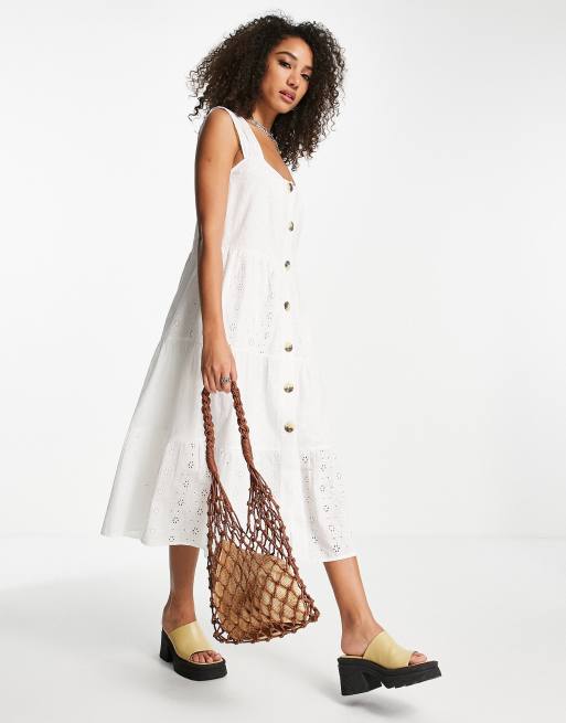 Vestido veraniego midi blanco con diseño bordado variado de ASOS DESIGN