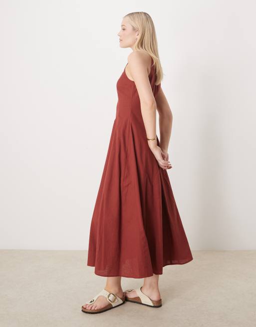 Vestido veraniego midi burdeos con detalle de costuras de ASOS DESIGN , 4 de 4