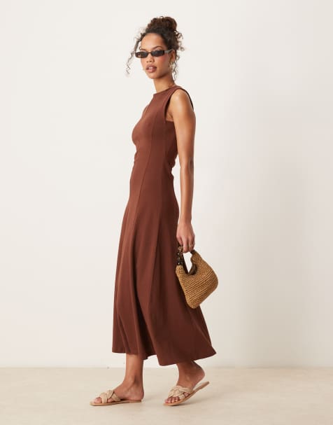 Vestido veraniego midi marrón sin mangas de algodón de ASOS DESIGN - view 1