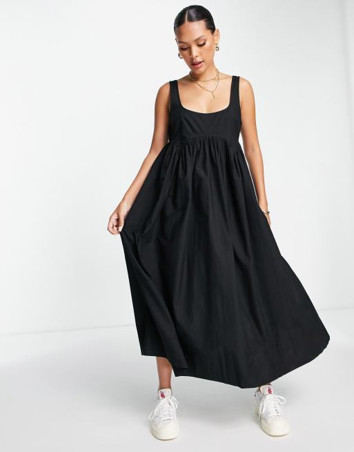 Vestido veraniego midi negro amplio con escote cuadrado de ASOS DESIGN
