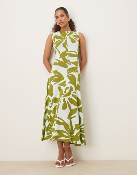 Vestido veraniego midi verde sin mangas con estampado floral extragrande de algodón de ASOS DESIGN - view 1