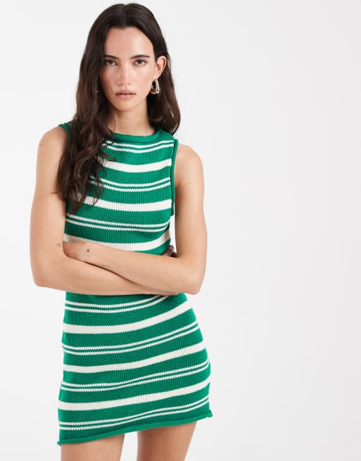 Vestido verde a rayas de corte recto de punto de mezcla de algodón de ASOS DESIGN, 2 de 4