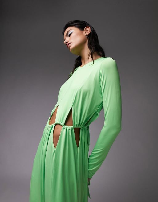 Vestido verde con aberturas asimétricas de edición limitada premium de Topshop, 3 de 4
