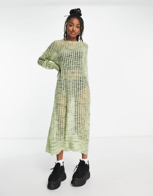 Vestido verde lima extragrande con diseño de hilos mezclados de punto calado de COLLUSION 