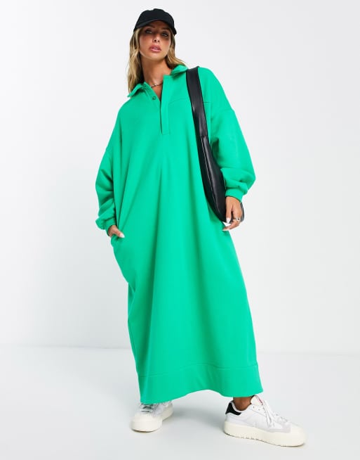 Vestido verde luminoso estilo sudadera extragrande con cuello tipo polo de ASOS EDITION