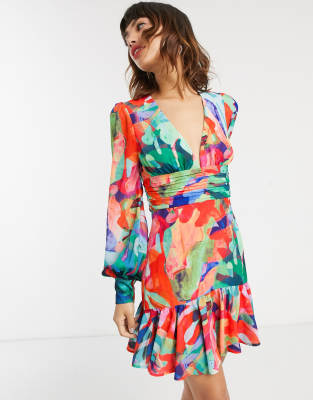 long sleeve tropical dress