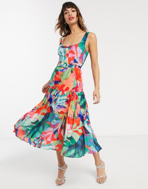 Vestire miami nights tropical print belted midi dress Monroe Clothing