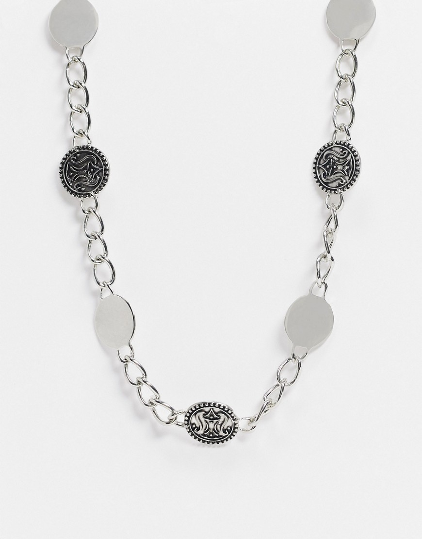 Vibe and Carter – Silverfärgad halskedja med flera platta berlocker, endast hos ASOS