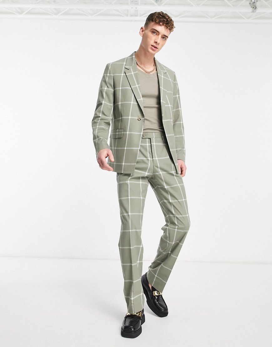 ascensio check suit pants in green