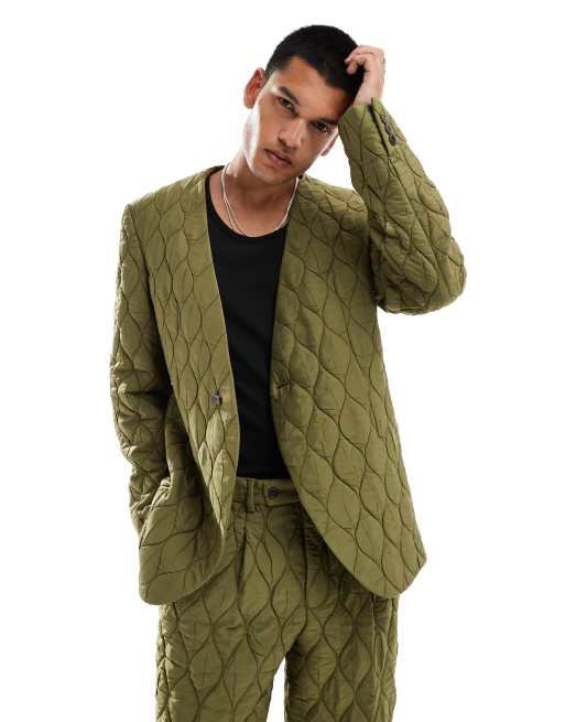 Viggo - Casual oversized colbert in doorgestikt kaki, deel van co-ord set