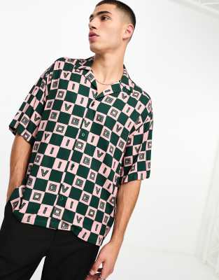 Viggo checkerboard print shirt in green and pink - ASOS Price Checker