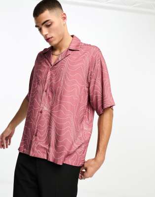 Viggo Contour Print Shirt In Red