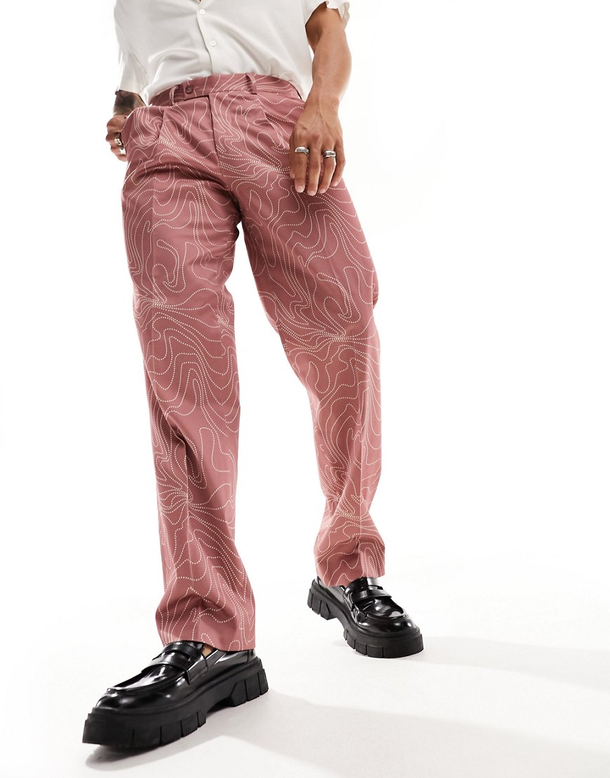 Viggo Contour Print Suit Pants In Red
