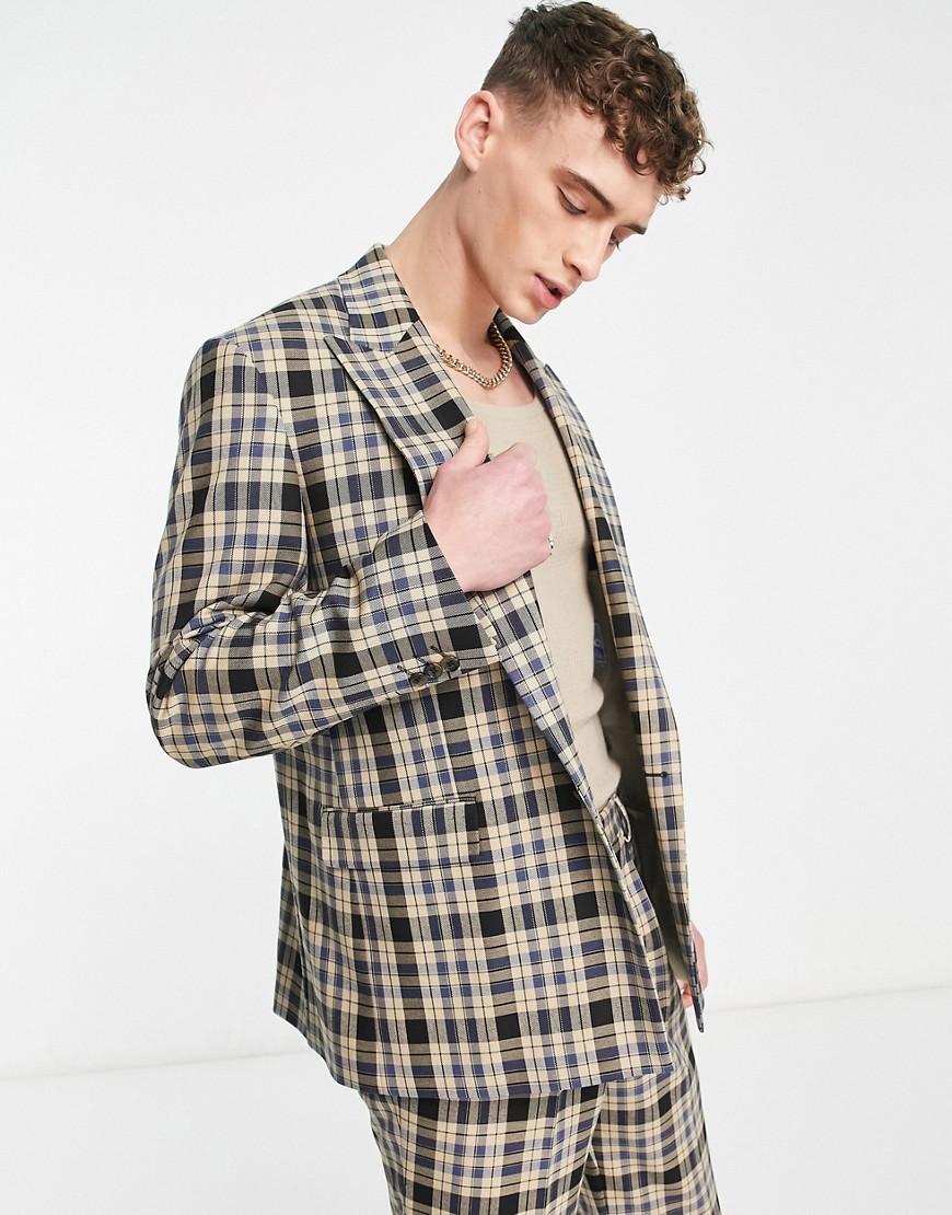 digne check suit jacket in yellow