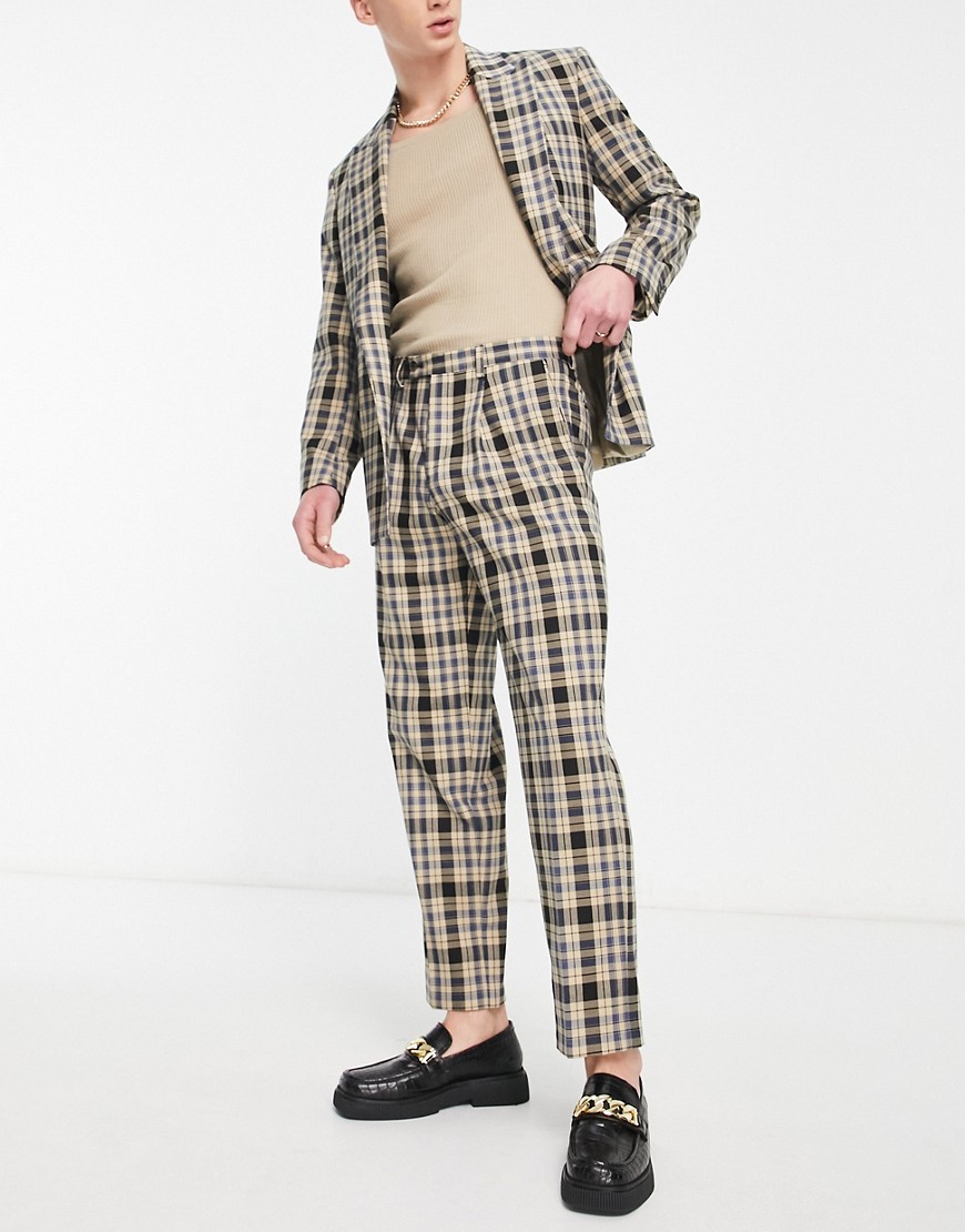 digne check suit pants in yellow